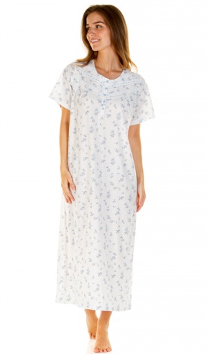 La Marquise Floral Dots Short Sleeve Long Length Nightdress